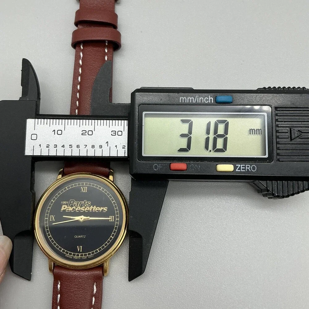 Vintage Parts Pacesetters Mens Watch 32mm Black Logo Dial Leather New Battery